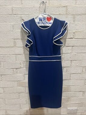 Tommy Hilfiger Navy Dress with White Piping and Ruffle Sleeves